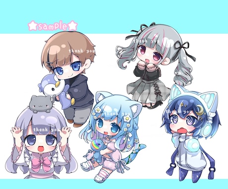 ちゅるるん♡ぷっくり可愛いミニキャラ描きます アイコン、グッズ、似顔絵、配信動画などに♪ イメージ2