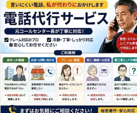言いにくいこと、電話代行いたします 「自分では電話しにくい」その電話、私が代わりにおかけします。 イメージ1