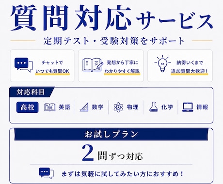 高校生・高卒生の質問にチャットでお答えします 【お試しプラン】高校生・高卒生の質問対応 イメージ1