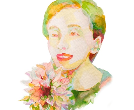 母の日プレゼント似顔絵アイコン描きます ご希望のお花を添えて特別な一枚にしあげます イメージ1