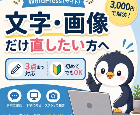 WPサイトの文字・画像をすぐ修正します 3点まで3,000円・24時間以内に返信します！ イメージ1