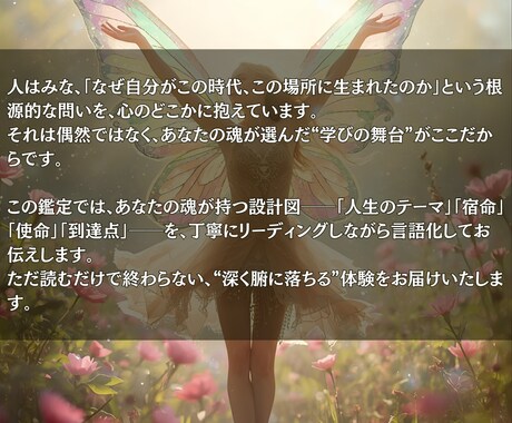 あなたがこの世界に生まれた理由を解き明かします 魂がこの地を選んだ本当の意味を、今ここで思い出してください。 イメージ2