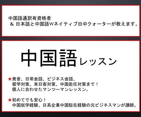 通訳有資格者、日本語と中国語Wネイティブが教えます 日常～ビジネス中国語を通訳有資格者の日中クォーターが教えます イメージ1
