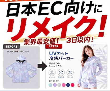 1688掲載商品を日本EC向けにリメイクします ★１～３日で納品★加速・量産したい方向けプランです。 イメージ1
