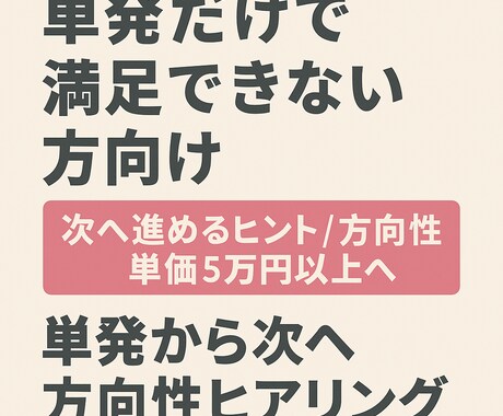 単発から次へ進める方向性の相談にのります イメージ1