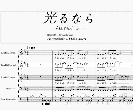 アカペラ楽譜をすぐに作ります 【プロに提供の実績あり】歌詞・パーカス譜まで含めこの金額！ イメージ2