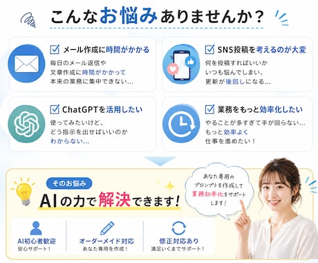業務に合わせたChatGPTプロンプトを作成します AI初心者歓迎！業務の時短・効率化をお手伝いします。 イメージ2