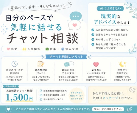 ひとりで抱え込む悩み、チャットで整理しますます AIにはできない、現実的な寄り添いをします イメージ1