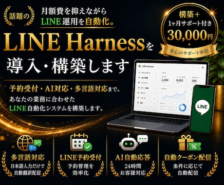 月額費0円で公式LINEを自動化します 今流行りのLINEハーネスを先着5枚格安で作ります。 イメージ1