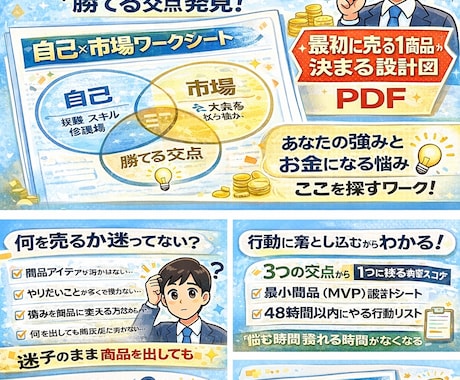 市場から 「最初に売る1商品」を見つけられます 勝てる商品アイデア発見ワークシート イメージ1