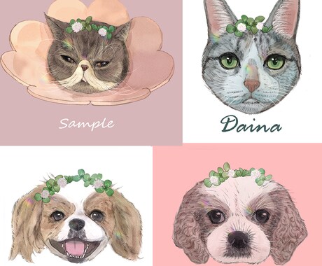 クローバーをのっけたペットの似顔絵描きます あなたの身近に癒しと特別な一枚を イメージ2