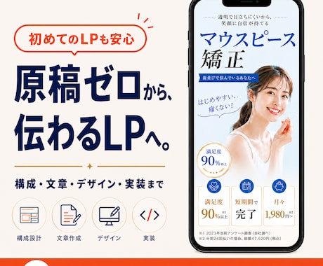 原稿ゼロからLP完成まで一貫制作します 構成・文章・デザイン・実装までメッセージだけで伴走 イメージ1