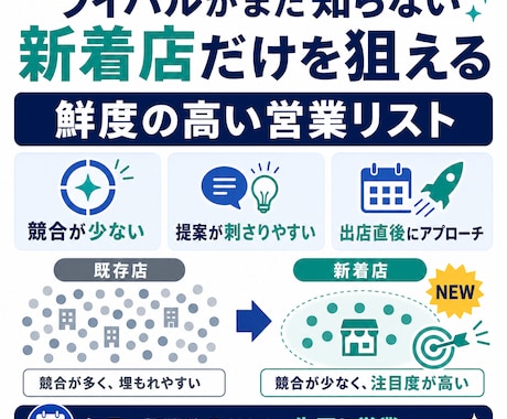 楽天の新着店100社｜営業リスト毎月お届けします ライバルがまだ知らない新着店が、毎月最新で手に入る イメージ2