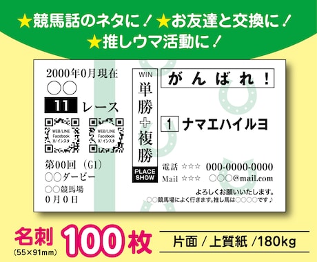 馬券型の名刺（100枚印刷納品）作ります 競馬話のネタに！推しウマ活動に！ イメージ2