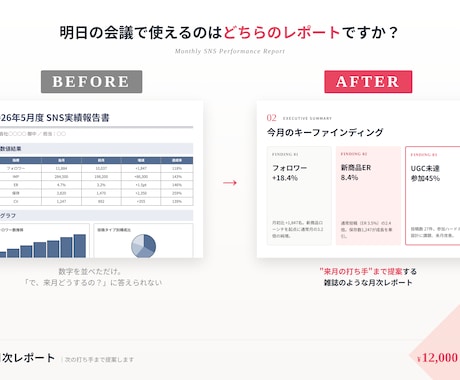 SNS月次レポート｜次の打ち手まで提案します 数字でなく"打ち手"を届けるSNS月次レポート イメージ1
