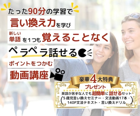 言い換え動画トレーニングで英語がどんどん出てきます 難しい文法・単語無し！今の英語力で話せるようになる動画講座！ イメージ1