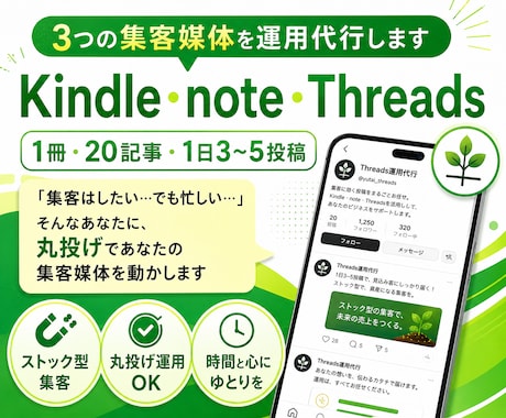 あなたの集客媒体の運用代行やります Kindle・note・Threadsを代わりに作成・投稿 イメージ1