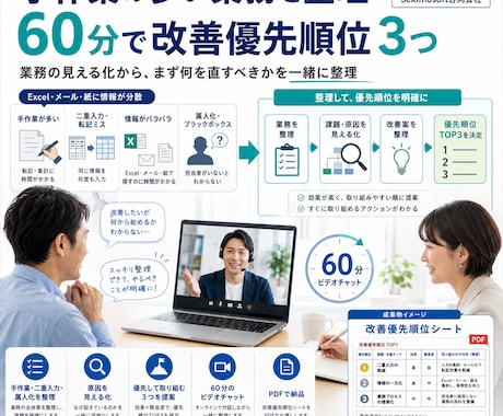 業務の悩みを整理し改善優先順位を提案します 60分で業務の詰まりと次にやることを明確に イメージ1