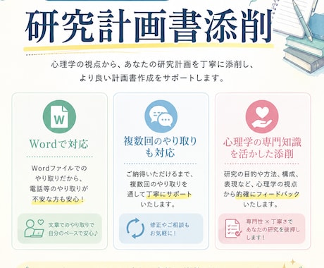 心理学の修士課程、博士課程の研究計画書を添削します 博士課程院生が添削サポートいたします！ イメージ1