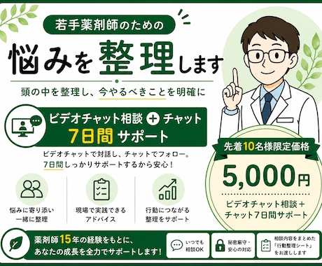 若手薬剤師をビデオチャット＋7日間で支えます 頭の中を整理して、今やるべきことを明確に イメージ1
