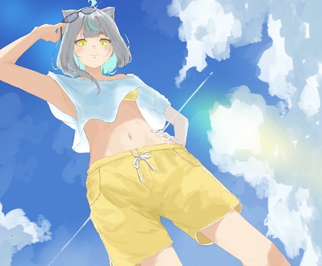 夏と青の空気感アイコン描きます 夏の空気と透明感のあるイラストを描いています イメージ1