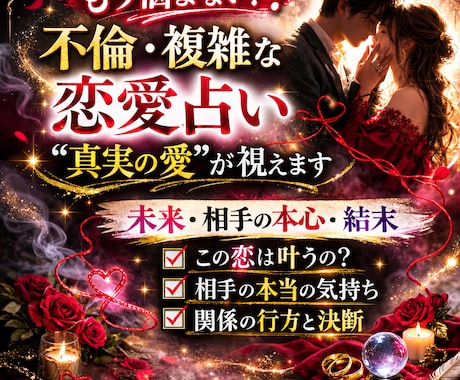 不倫、複雑な恋愛をタロットで占い不安を解消します 彼、彼女の本音、未来、2人の結末 心の迷いを解消しませんか？ イメージ1