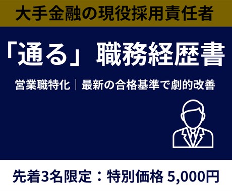 現役採用官が執筆｜通る職務経歴書・履歴書作成します 年間100名の合否を決める当事者が、合格の裏基準で戦略的執筆 イメージ1