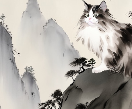 水墨画風/猫/イラストを作成します 猫飼い主向け/水墨画風イラスト イメージ1