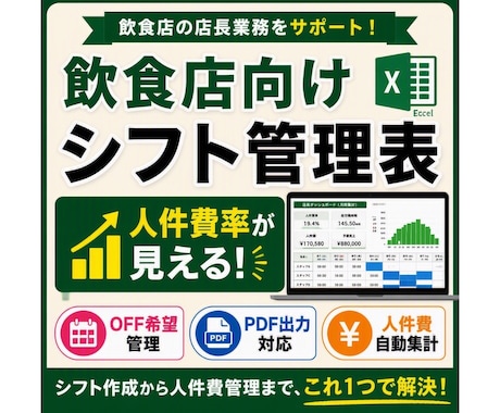 人件費もOFF希望管理もできるシフト表作成します イメージ1