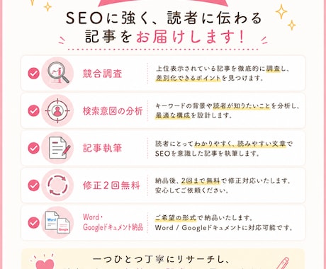 先着5名様 33％OFF｜本格SEO記事を書きます 競合記事を分析し、検索意図を押さえた記事を作成します。 イメージ2