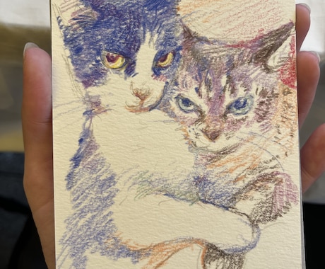 色鉛筆でペットの似顔絵ポストカード制作します 色鉛筆で雰囲気のある色味の似顔絵を描きます！ イメージ1