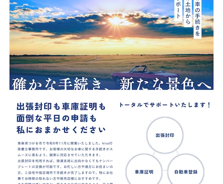 青森県津軽地方の車庫証明申請、受取を代行します 「親身　誠実　丁寧な女性行政書士」が迅速に対応します！ イメージ2