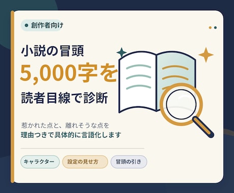 小説の冒頭5000字を読者目線で診断します 惹かれた点と離れそうな点を、理由つきで言語化します イメージ1