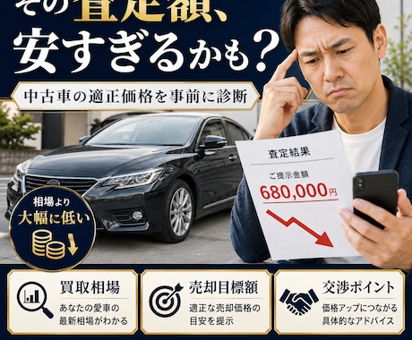 中古車の適正価格を診断します 買取相場・売却目標額・交渉ポイントを鑑定書でお伝え イメージ2