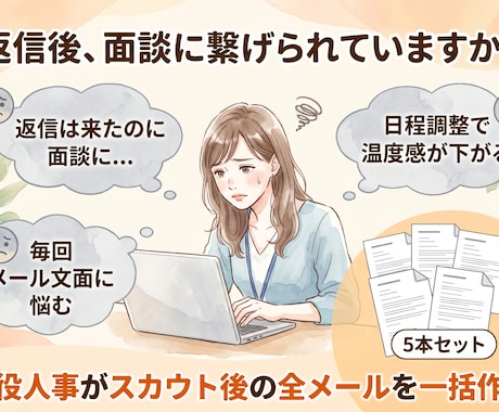 現役人事がスカウト後の面談誘導メールを作成します 返信後の沈黙を防ぎ面談設定率を上げる5本セット イメージ2