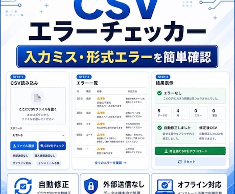 CSVエラーチェッカー納品します CSVのミスをブラウザで簡単確認 イメージ1