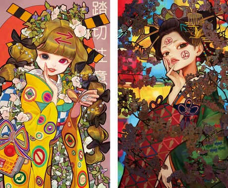 和風表見で可愛い一枚絵を丁寧に制作いたします 小鳥、レース、花などを細かく描き込みます イメージ2