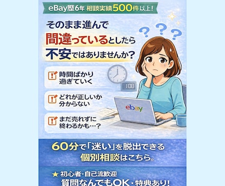 eBay輸出の悩みを1時間で整理・解決します 調べても進まない不安を、60分で言語化します イメージ1