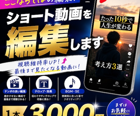 ショート動画を編集します 視聴維持率UP・バズりやすい編集で伸びる動画を量産します イメージ1