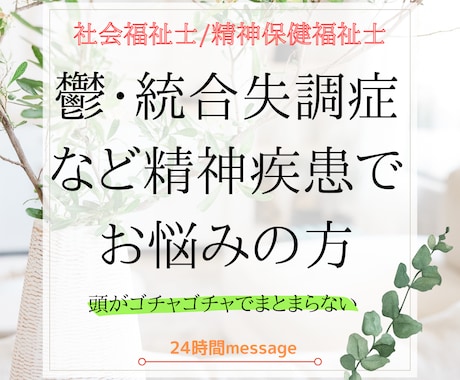 鬱・統合失調症など精神疾患でまとまらない話聴きます 頭の中がゴチャゴチャ／パニック／思考停止／妄想／幻聴／自責 イメージ1