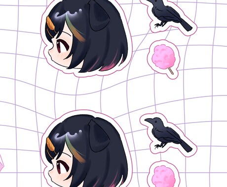 ネップリ対応　フレークシールちゃんを描きます ミニキャラ横顔＋お好きなモチーフ2点描きます。 イメージ2