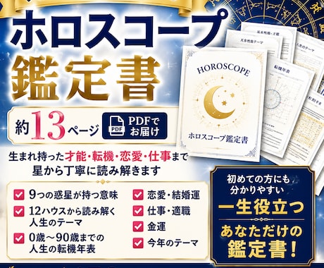 ホロスコープで人生設計図がわかる鑑定書を作成します 才能・転機・人生のテーマを星から読み解きます イメージ1
