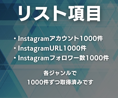 35ジャンル｜Instagramリストを提供します インスタアカウントの営業リスト｜35ジャンル・各1000件 イメージ2