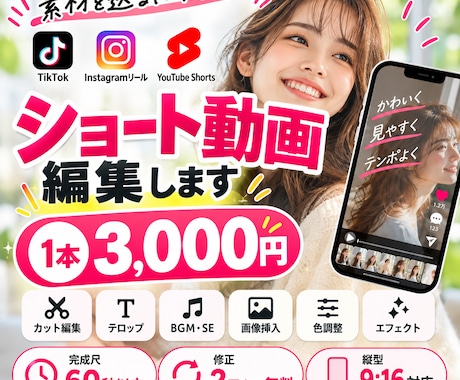 SNS用ショート動画を3,000円で編集します イメージ1