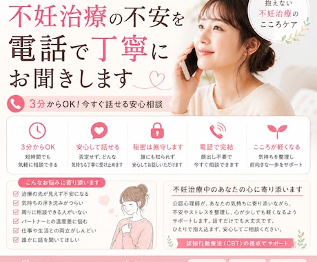 不妊治療の不安を電話で丁寧にお聞きします ひとりで抱えない不妊治療のこころケア イメージ1