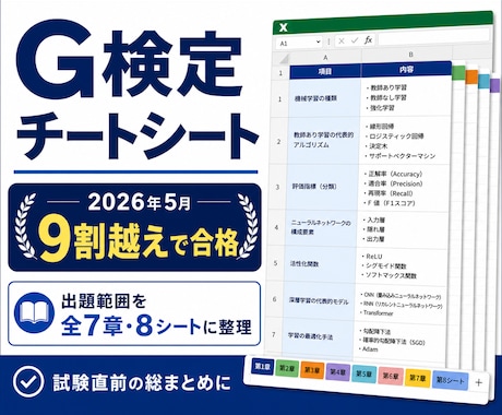 G検定の試験対策・チートシートをお渡します イメージ1