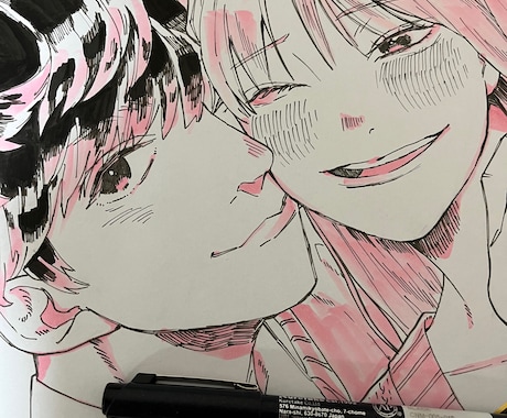 現役漫画家が似顔絵カップルイラスト描きます アナログ色紙で温もりのある、あなただけの1枚を。 イメージ1