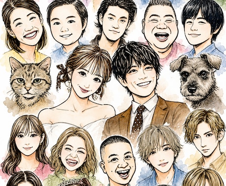 ゲスト参加型　結婚証明書　そっくり似顔絵描きます 2人2,000円　1人追加毎+500円　大人数◯ イメージ2