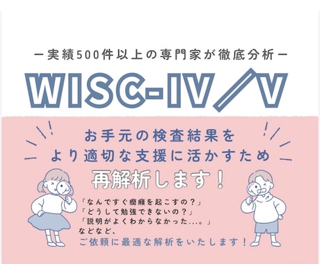WISC-Ⅳ/Ⅴ検査の結果をより丁寧に解析します 実績500件超／役立てやすい支援策をご提案いたします！ イメージ1