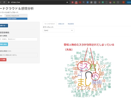 文章からワードクラウドを作成し感情を分析します あなたの文書のWC作成・単語頻度出力・感情分析ができます。 イメージ1